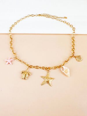 Collier Océan, coquillages tortue en acier inoxydable