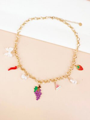 Collier breloques fruits en acier inoxydable