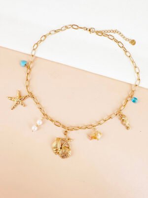 Collier Mer, coquillages en acier inoxydable