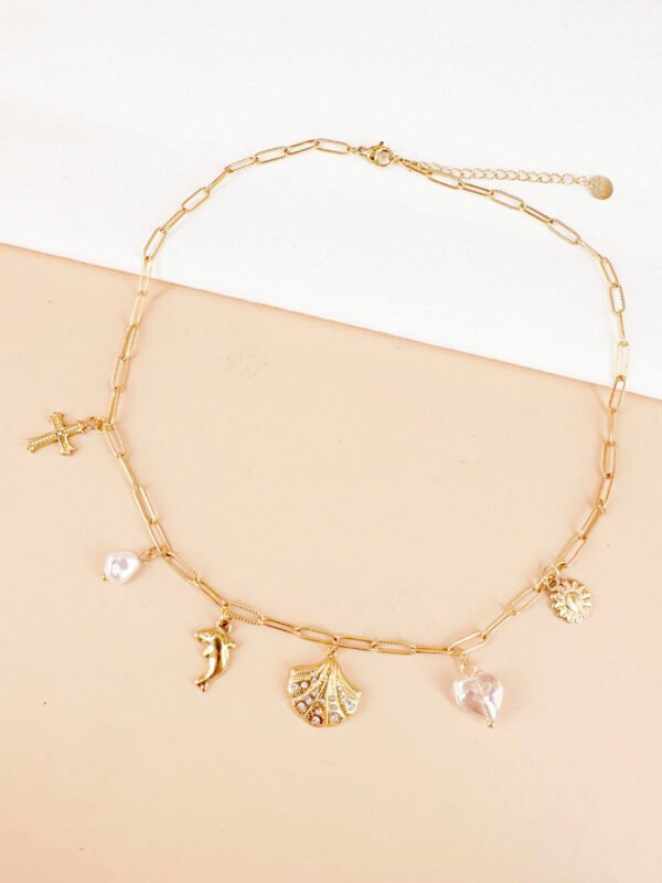 Collier chaîne perles et breloques en acier inoxydable – Image 2