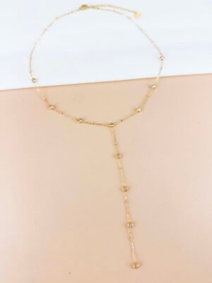 Collier sautoir Y avec strass en acier inoxydable