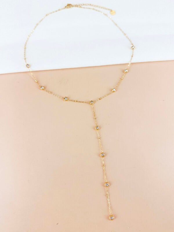 Collier sautoir Y avec strass en acier inoxydable – Image 2