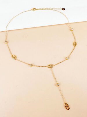 Collier sautoir Y avec strass en acier inoxydable