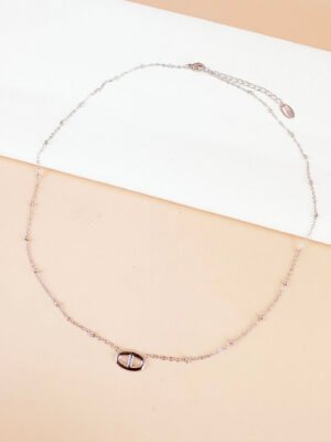 Collier chaîne fine en argent avec maillon en acier inoxydable