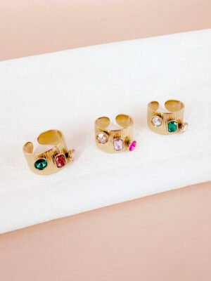 3 bagues jonc strass en acier inoxydable