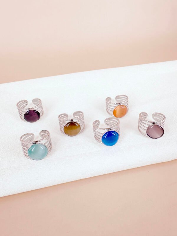 6 bagues jonc argent avec perle colorée en acier inoxydable – Image 2