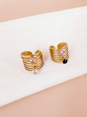 2 bagues jonc avec strass en acier inoxydable