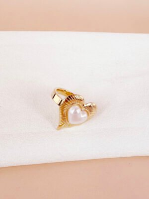Bague coeur perle en acier inoxydable