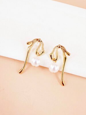 Boucles d’oreilles pendants noeud et perle en acier inoxydable
