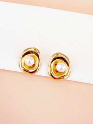 Boucles d’oreilles rondes avec perle en acier inoxydable