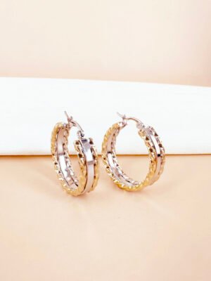 Boucles d’oreilles créoles bicolores en acier inoxydable