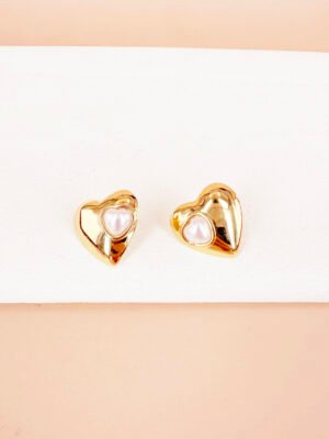 Boucles d’oreilles coeur avec perle en acier inoxydable