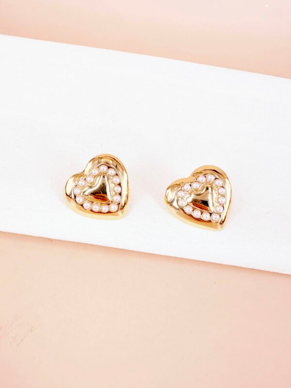 Boucles d'oreilles coeur perlés en acier inoxydable