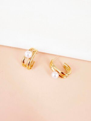 Boucles d’oreilles style créoles avec perle en acier inoxydable
