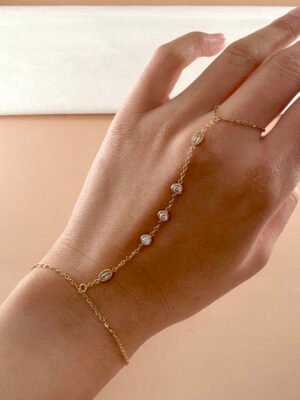 Bracelet chaîne main strass en acier inoxydable