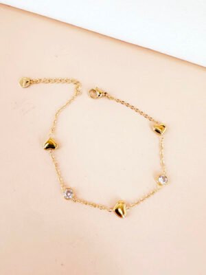 Bracelet coeur et strass en acier inoxydable