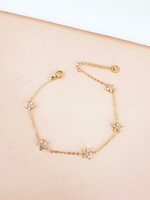 Bracelet avec fleurs en strass en acier inoxydable