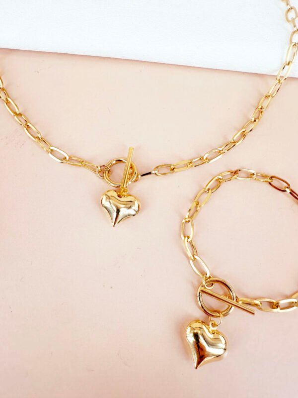 Ensemble collier et bracelet chaîne et fermoir pendentif coeur en acier inoxydable