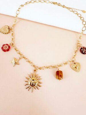 Collier breloques charms résine soleil en acier inoxydable