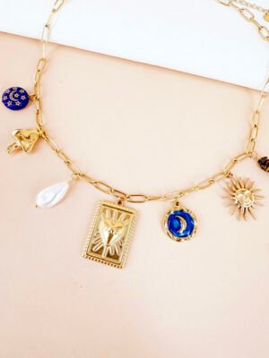 Collier breloques charms résine celeste en acier inoxydable