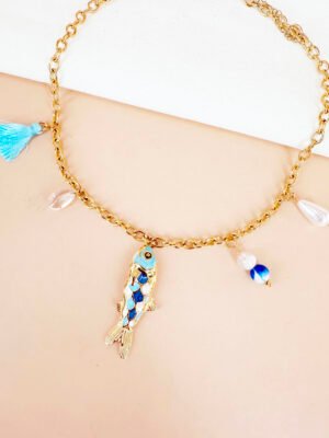 Collier breloques charms poisson en acier inoxydable