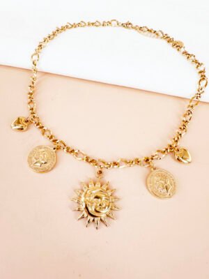 Collier multiples médaillon dorés en acier inoxydable