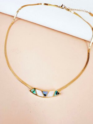 Collier chaîne serpent avec pendentif nacré en acier inoxydable