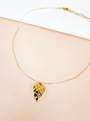 Collier pendentif coeur et strass en acier inoxydable