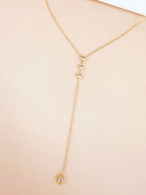 Collier cravate Y avec strass en acier inoxydable