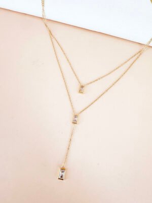 Collier cravate Y avec strass en acier inoxydable