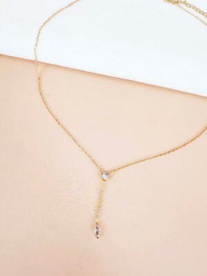 Collier fin Y avec strass en acier inoxydable