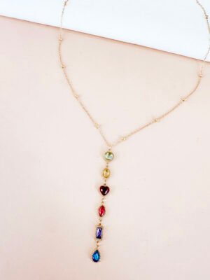 Collier Y cravate avec strass colorés en acier inoxydable