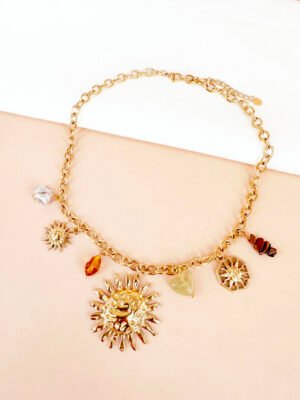 Collier breloques soleil résine et acier inoxydable