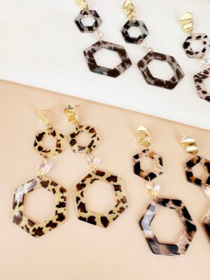 Boucles d’oreilles pendantes résine motif léopard