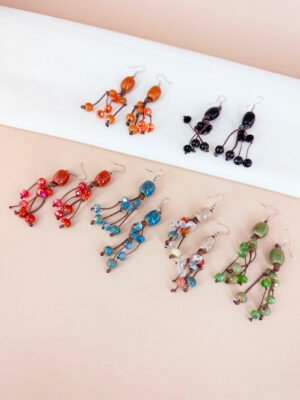 Boucles d’oreilles pendantes perles céramique