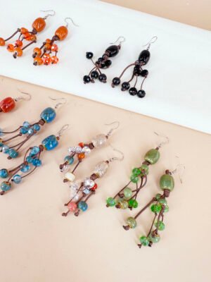 Boucles d’oreilles pendantes perles céramique