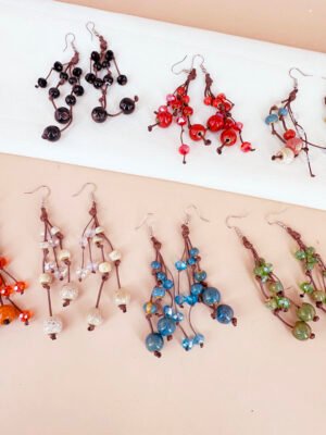 Boucles d’oreilles pendantes perles céramique