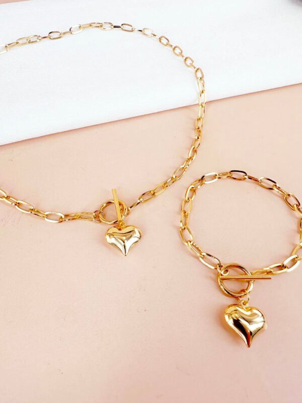Ensemble collier et bracelet chaîne et fermoir pendentif coeur en acier inoxydable – Image 4