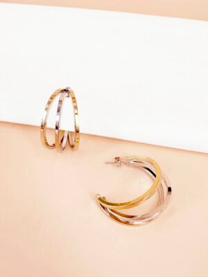 Boucles d’oreilles créoles bicolores en acier inoxydable