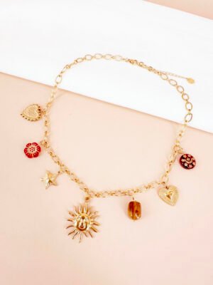 Collier breloques charms résine soleil en acier inoxydable