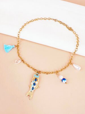 Collier breloques charms poisson en acier inoxydable