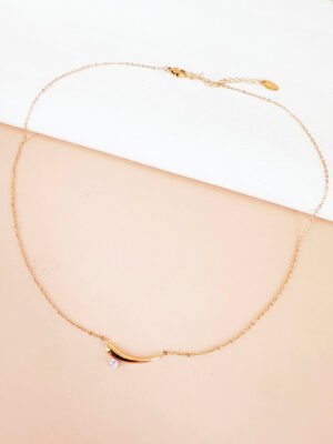 Collier pendentif virgule avec strass en acier inoxydable