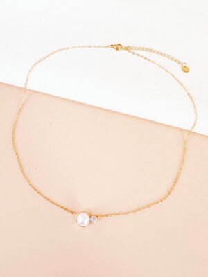 Collier perle et strass en acier inoxydable