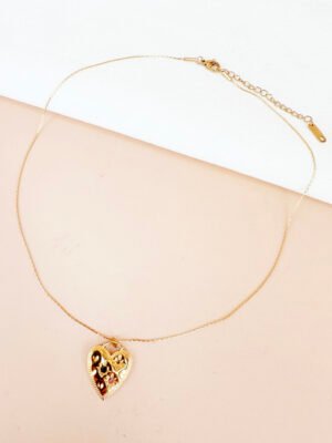 Collier pendentif coeur et strass en acier inoxydable