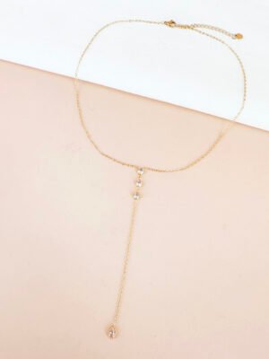 Collier cravate Y avec strass en acier inoxydable