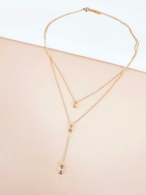 Collier cravate Y avec strass en acier inoxydable