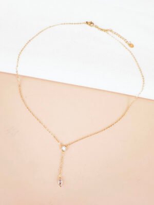 Collier fin Y avec strass en acier inoxydable