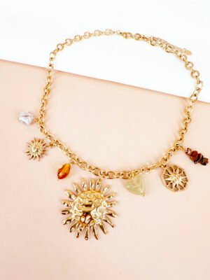 Collier breloques soleil résine et acier inoxydable