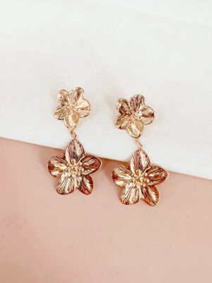 Boucles d&rsquo;oreilles pendantes fleurs en acier inoxydable