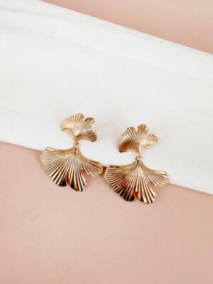 Boucles d&rsquo;oreilles pendantes feuille de gingko en acier inoxydable